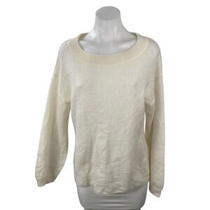 Naadam Women's Cream Round Neck Knit Long Sleeve Sweater Sweatshirt Top Size M